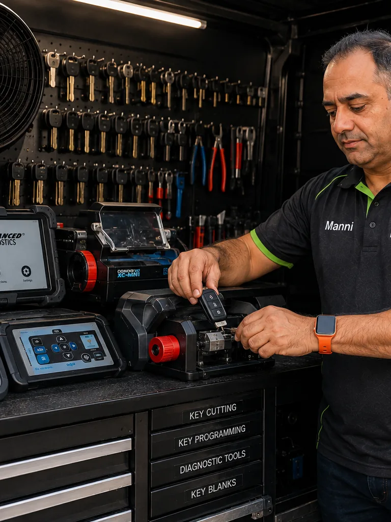 Mobile Auto Locksmith Hamilton owner-operator beside fully equipped mobile service van