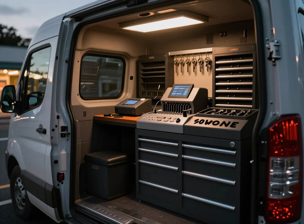 Fitted mobile locksmith van with full key cutting and programming equipment